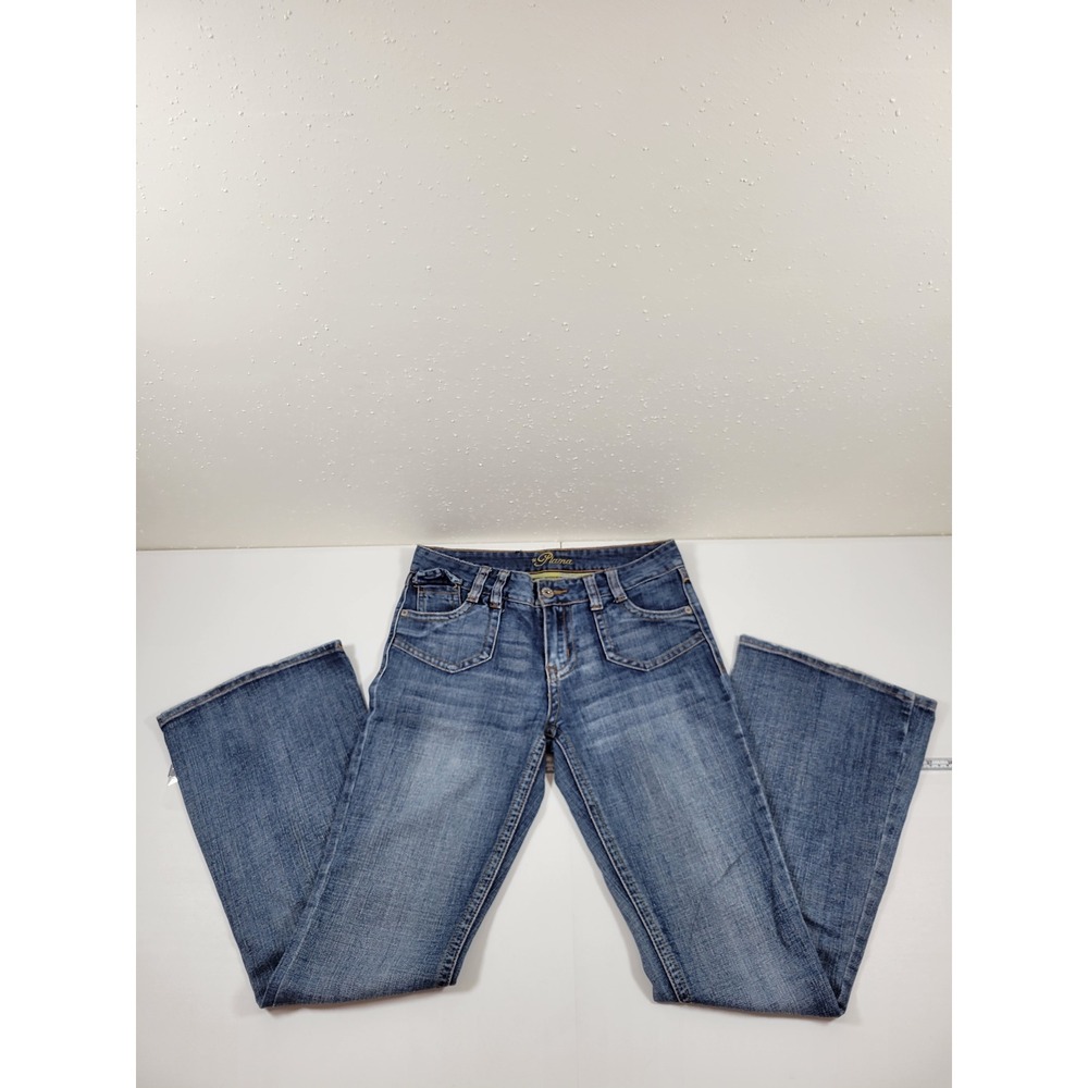 Y2K Piama Flare Jeans Women Size 5 Blue Excellent Low Rise Patch Pocket Denim